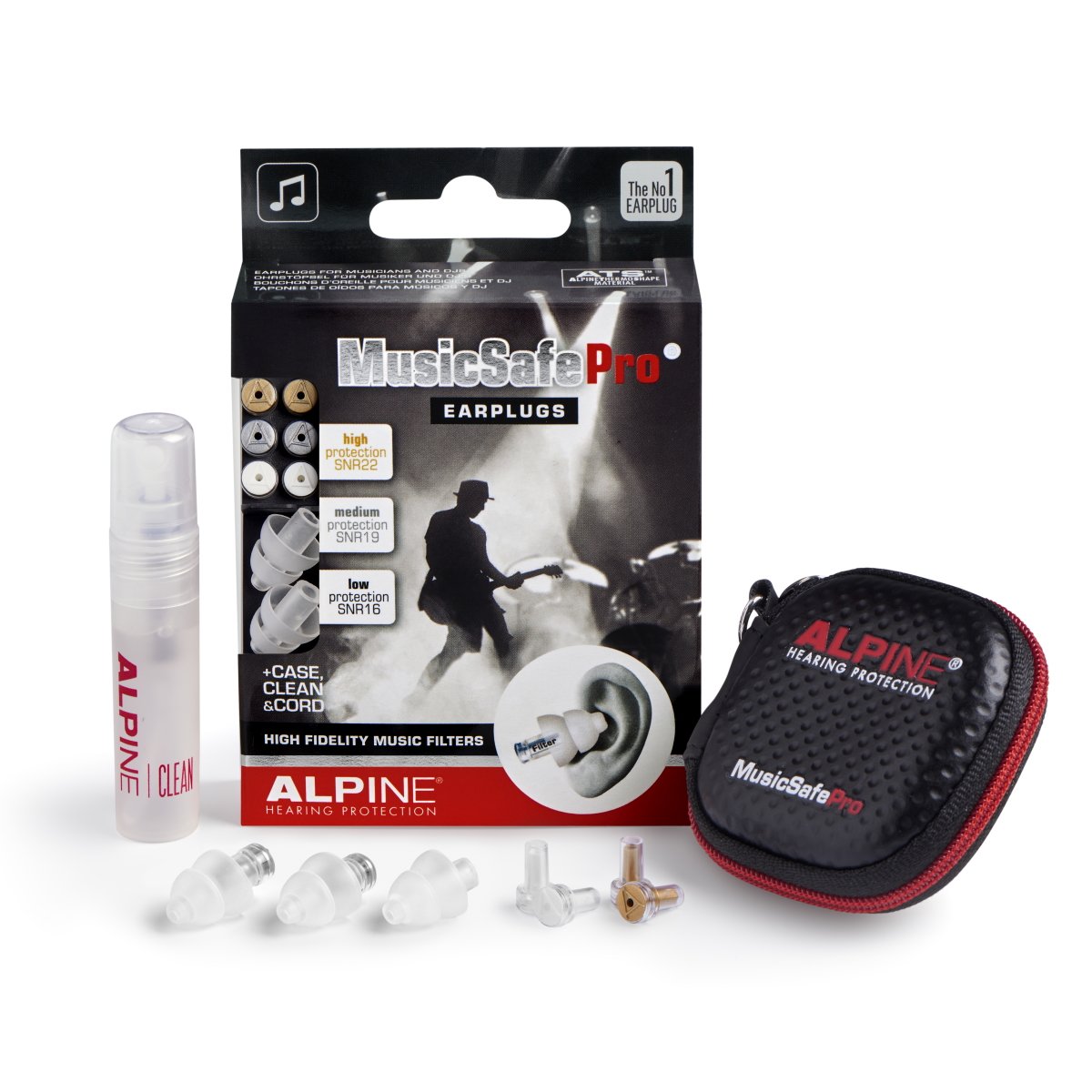 Alpine Kit auricolari per protezione uditiva con 3 filtri attenuazione –  Black Edition MUSICSAFEPRO-2019-TR